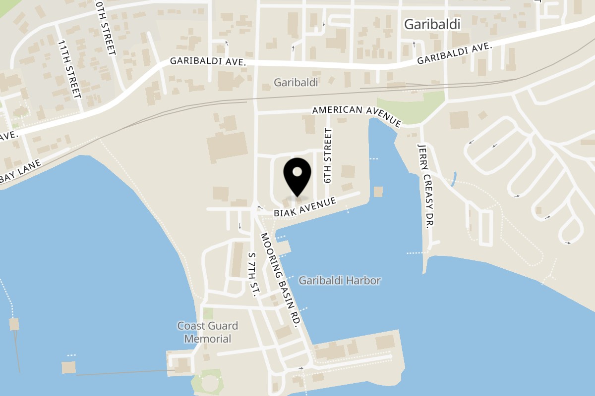 Map showing the location of Crab Rock PIZZA on 604 Biak Ave in Garibaldi